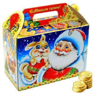 Детский подарок на Новый Год  в картонной упаковке весом 1450 грамм по цене 871 руб с символом 2023 года