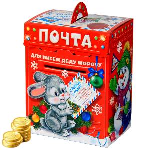 Сладкий новогодний подарок  в картонной упаковке весом 300 грамм по цене 543 руб с символом 2023 года