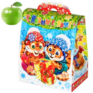 Детский новогодний подарок  в картонной упаковке весом 550 грамм по цене 534 руб с символом 2022 года
