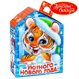 Детский подарок на Новый Год  в картонной упаковке весом 700 грамм по цене 590 руб с символом 2022 года