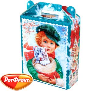 Детский новогодний подарок  в картонной упаковке весом 850 грамм по цене 707 руб с символом 2022 года