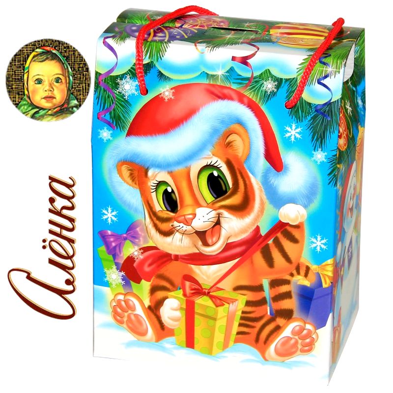 Детский подарок на Новый Год  в картонной упаковке весом 750 грамм по цене 615 руб с символом 2022 года